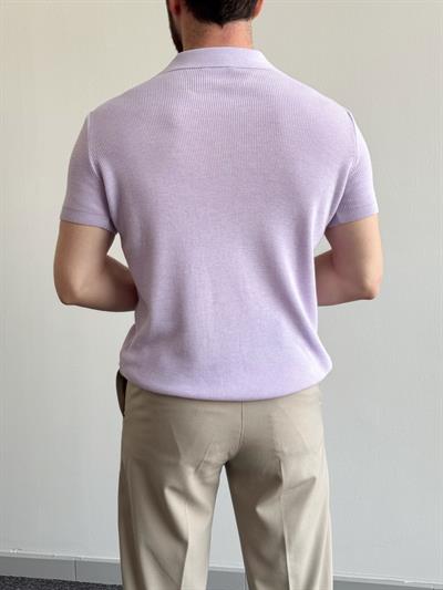 Erkek Premium Kalite Oversize Kalıp V Yaka Triko T-Shirt-Lila(E1358)