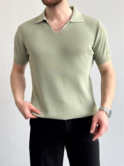Erkek Premium Kalite Oversize Kalıp V Yaka Triko T-Shirt-Mint(E1358)