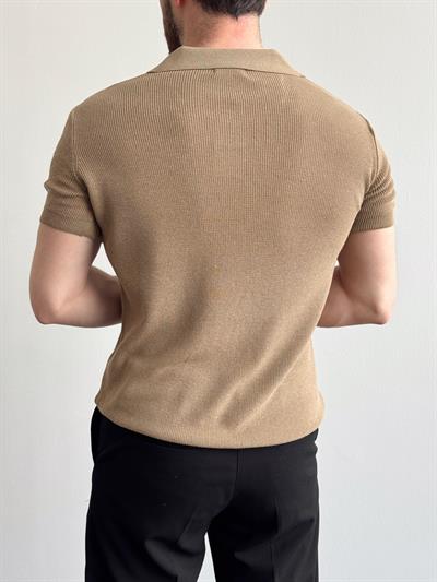 Erkek Premium Kalite Oversize Kalıp V Yaka Triko T-Shirt-Vizon(E1358)