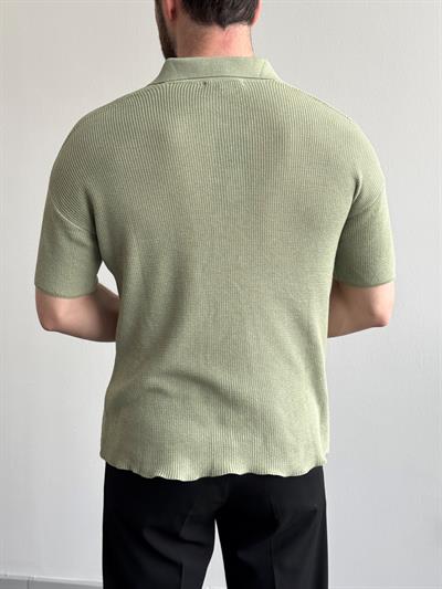 Erkek Premium Kalite Polo Yaka Oversize Kalıp Triko T-Shirt-Mint(E1357)
