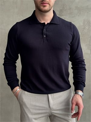 Erkek Premium Kalite Regular Kalıp Düğmeli Polo Yaka İnce Triko Kazak-Lacivert(E1900)