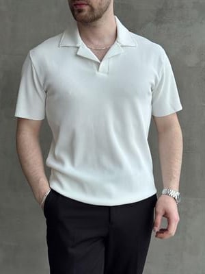 Erkek Premium Kalite Regular Kalıp Pis Kesim Detay Fitilli Polo Yaka T-Shirt-Beyaz(E1683)
