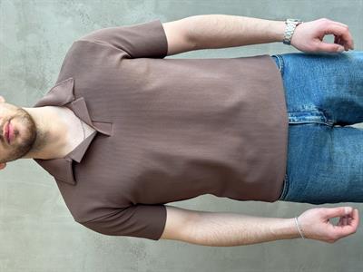 Erkek Premium Kalite Regular Kalıp Pis Kesim Detay Fitilli Polo Yaka T-Shirt-Kahverengi(E1683)