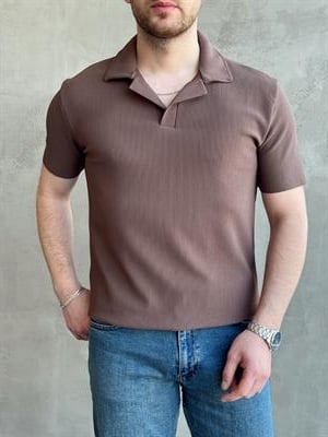 Erkek Premium Kalite Regular Kalıp Pis Kesim Detay Fitilli Polo Yaka T-Shirt-Kahverengi(E1683)