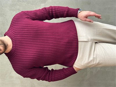 Erkek Premium Kalite Selanik Örgüsü Bisiklet Yaka Oversize Triko Kazak-Bordo(E1201)