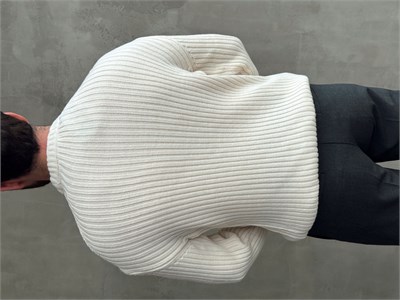 Erkek Premium Kalite Selanik Örgüsü Bisiklet Yaka Oversize Triko Kazak-Krem(E1201)