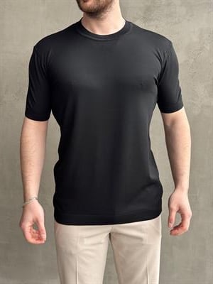 Erkek Premium Model Regular Kalıp Bisiklet Yaka Ribana Detay Triko T-Shirt-Siyah(E1690)