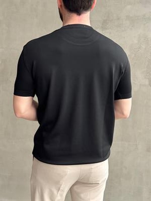 Erkek Premium Model Regular Kalıp Bisiklet Yaka Ribana Detay Triko T-Shirt-Siyah(E1690)