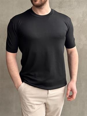 Erkek Premium Model Regular Kalıp Bisiklet Yaka Ribana Detay Triko T-Shirt-Siyah(E1690)Ketench
