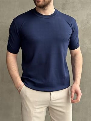 Erkek Premium Model Regular Kalıp Bisiklet Yaka Ribana Detay Triko T-Shirt-Lacivert(E1690)Ketench