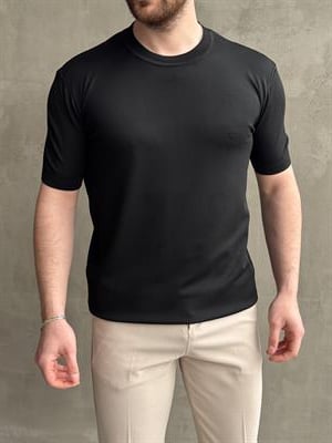 Erkek Premium Model Regular Kalıp Bisiklet Yaka Ribana Detay Triko T-Shirt-Siyah(E1690)