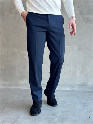 Erkek Premium Yüksek Kalite Beli Ekstra Lastikli Düğme ve Kopça Detaylı Regular Kalıp Kışlık Gabardin Kumaş Pantolon-Lacivert(E1869)