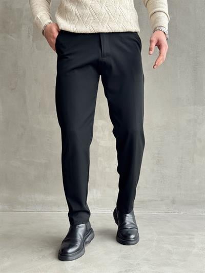 Erkek Premium Yüksek Kalite Beli Lastikli Düğme Ve Kopça Detaylı Regular Kalıp Kışlık Gabardin Kumaş Pantolon-Siyah(E1521)Ketench