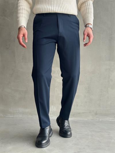 Erkek Premium Yüksek Kalite Beli Lastikli Düğme Ve Kopça Detaylı Regular Kalıp Kışlık Gabardin Kumaş Pantolon-Lacivert(E1521)