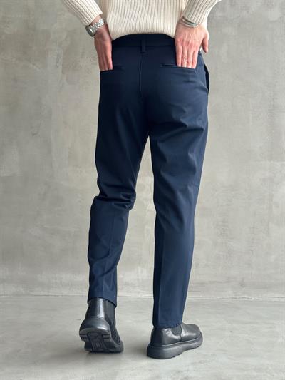 Erkek Premium Yüksek Kalite Beli Lastikli Düğme Ve Kopça Detaylı Regular Kalıp Kışlık Gabardin Kumaş Pantolon-Lacivert(E1521)