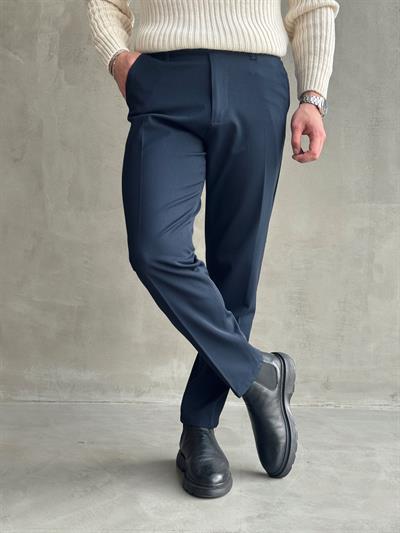 Erkek Premium Yüksek Kalite Beli Lastikli Düğme Ve Kopça Detaylı Regular Kalıp Kışlık Gabardin Kumaş Pantolon-Lacivert(E1521)