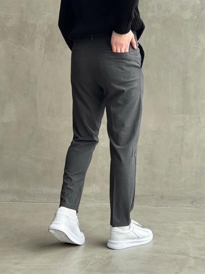 Erkek Premium Yüksek Kalite Beli Lastikli Düğme Ve Kopça Detaylı Regular Kalıp Yazlık Gabardin Kumaş Pantolon-Füme(E1595)