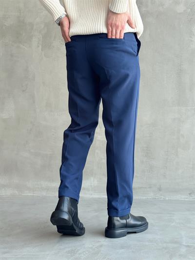 Erkek Premium Yüksek Kalite Beli Lastikli Regular Kalıp Duble Paça Detay Kışlık Kumaş Pantolon-Lacivert(E1556)