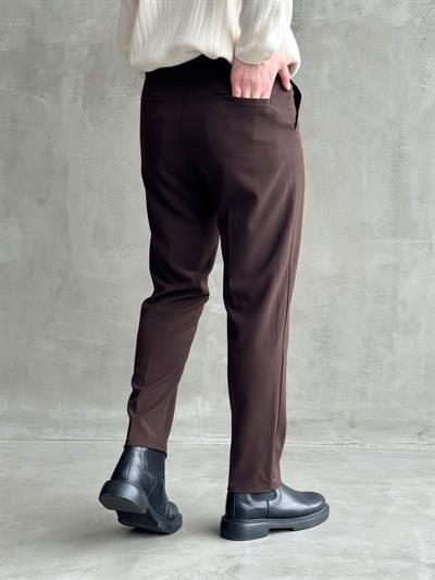 Erkek Premium Yüksek Kalite Beli Lastikli Düğme Ve Kopça Detaylı Regular Kalıp Yazlık Gabardin Kumaş Pantolon-Kahverengi(E1595)