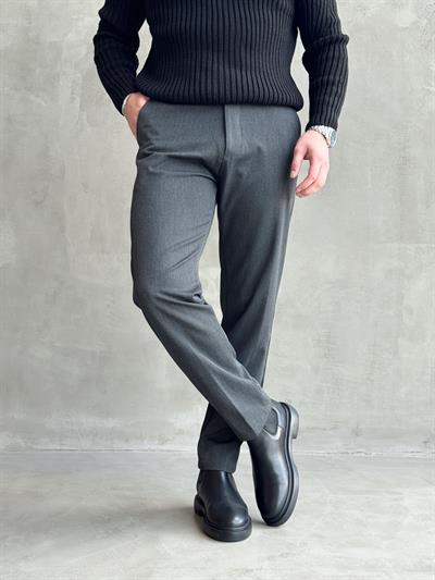 Erkek Premium Yüksek Kalite Beli Lastikli Düğme Ve Kopça Detaylı Regular Kalıp Kışlık Gabardin Kumaş Pantolon-Füme(E1521)