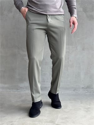 Erkek Premium Yüksek Kalite Beli Lastikli Düğme Ve Kopça Detaylı Regular Kalıp Kışlık Gabardin Kumaş Pantolon-Haki(E1521)