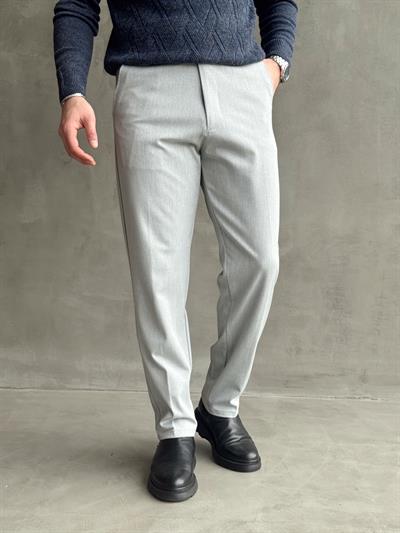 Erkek Premium Yüksek Kalite Beli Lastikli Düğme Ve Kopça Detaylı Regular Kalıp Kışlık Gabardin Kumaş Pantolon-Gri(E1521)