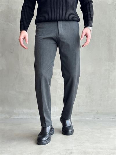 Erkek Premium Yüksek Kalite Beli Lastikli Düğme Ve Kopça Detaylı Regular Kalıp Kışlık Gabardin Kumaş Pantolon-Füme(E1521)Ketench