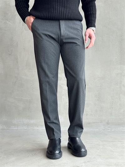 Erkek Premium Yüksek Kalite Beli Lastikli Düğme Ve Kopça Detaylı Regular Kalıp Kışlık Gabardin Kumaş Pantolon-Füme(E1521)