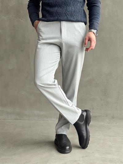 Erkek Premium Yüksek Kalite Beli Lastikli Düğme Ve Kopça Detaylı Regular Kalıp Kışlık Gabardin Kumaş Pantolon-Gri(E1521)