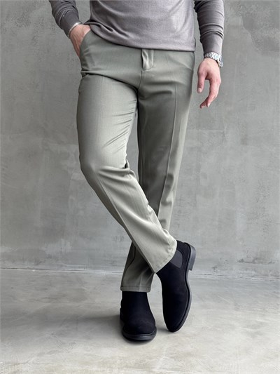 Erkek Premium Yüksek Kalite Beli Lastikli Düğme Ve Kopça Detaylı Regular Kalıp Kışlık Gabardin Kumaş Pantolon-Haki(E1521)