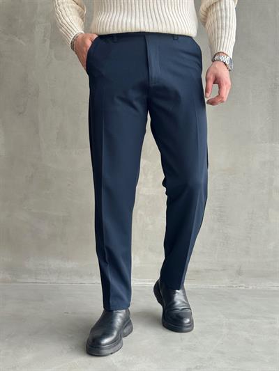 Erkek Premium Yüksek Kalite Beli Lastikli Düğme Ve Kopça Detaylı Regular Kalıp Kışlık Gabardin Kumaş Pantolon-Lacivert(E1521)
