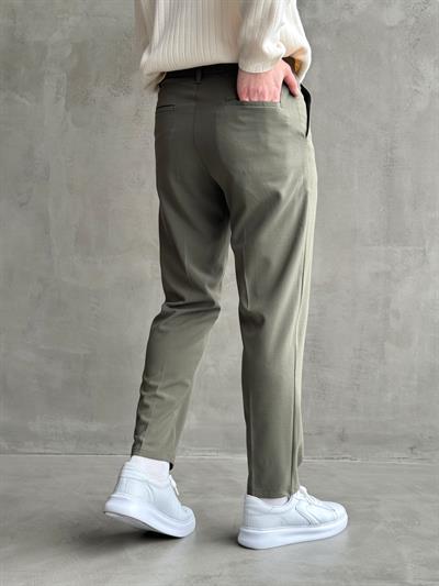 Erkek Premium Yüksek Kalite Beli Lastikli Düğme Ve Kopça Detaylı Regular Kalıp Yazlık Gabardin Kumaş Pantolon-Haki(E1595)