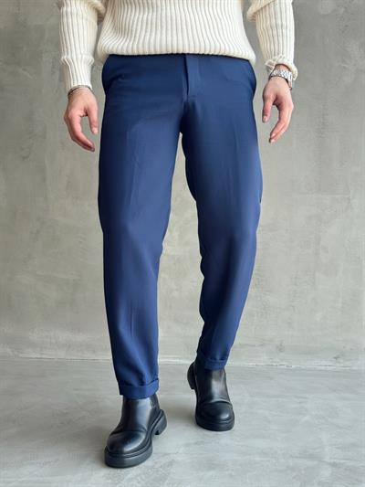 Erkek Premium Yüksek Kalite Beli Lastikli Regular Kalıp Duble Paça Detay Kışlık Kumaş Pantolon-Lacivert(E1556)