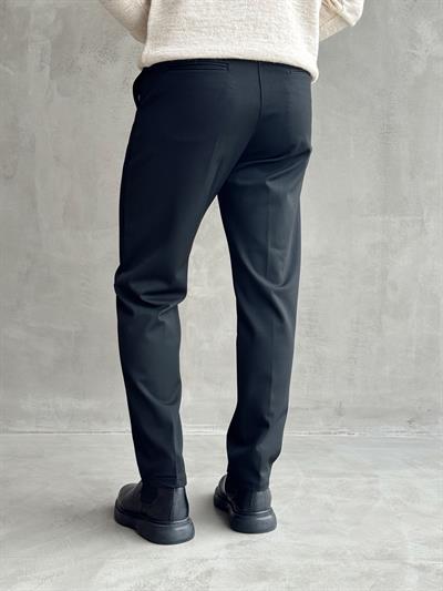 Erkek Premium Yüksek Kalite Beli Lastikli Düğme Ve Kopça Detaylı Regular Kalıp Kışlık Gabardin Kumaş Pantolon-Siyah(E1521)