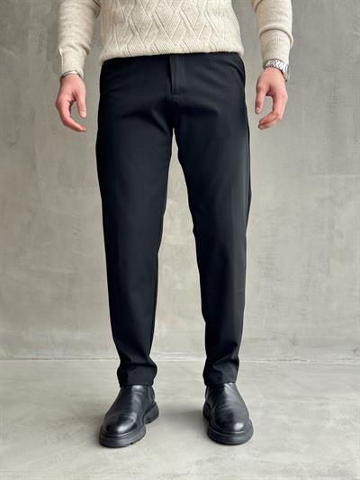 Erkek Premium Yüksek Kalite Beli Lastikli Düğme Ve Kopça Detaylı Regular Kalıp Kışlık Gabardin Kumaş Pantolon-Siyah(E1521)