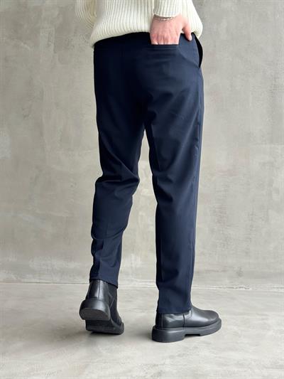 Erkek Premium Yüksek Kalite Beli Lastikli Düğme Ve Kopça Detaylı Regular Kalıp Yazlık Gabardin Kumaş Pantolon-Lacivert(E1595)