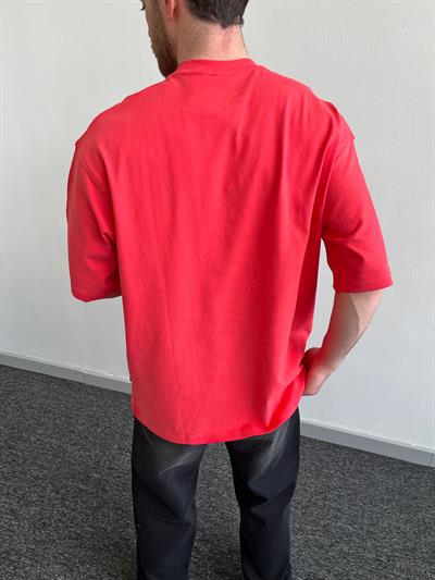 Erkek Premium Yüksek Kalite Düz Oversize T-Shirt-Nar(E1047)