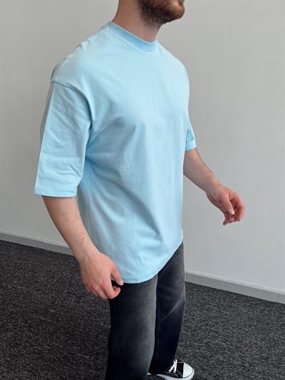 Erkek Premium Yüksek Kalite Düz Oversize T-Shirt-Aqua(E1047)