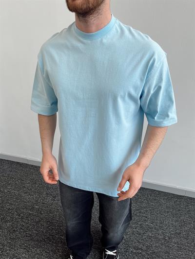 Erkek Premium Yüksek Kalite Düz Oversize T-Shirt-Aqua(E1047)