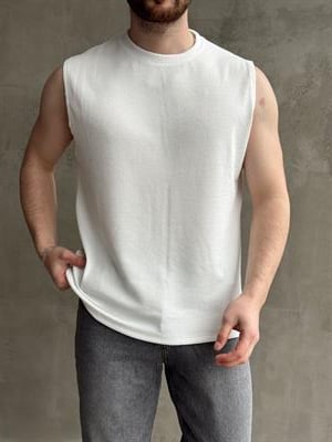 Erkek Premium Yüksek Kalite Oversize Kalıp Bisiklet Yaka Fitilli T-Shirt-Beyaz(E1665)