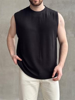 Erkek Premium Yüksek Kalite Oversize Kalıp Bisiklet Yaka Fitilli T-Shirt-Siyah(E1665)