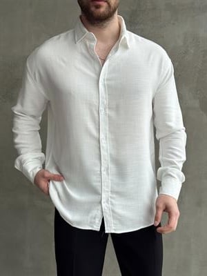 Erkek Premium Yüksek Kalite Oversize Kalıp Düz Model Gramajı Yüksek Keten Kumaş Gömlek-Beyaz(E1692)Ketench