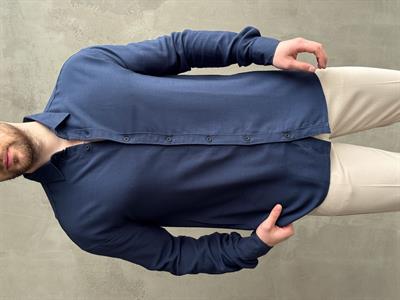 Erkek Premium Yüksek Kalite Oversize Kalıp Düz Model Gramajı Yüksek Keten Kumaş Gömlek-Lacivert(E1692)Ketench