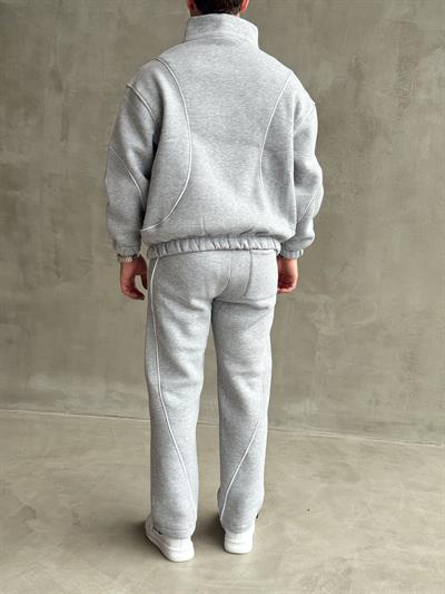 Erkek Premium Yüksek Kalite Oversize Kalıp Şardonlu Lastik Ribana 3 İplik Sweat Eşofman Takım-Gri(E1474)