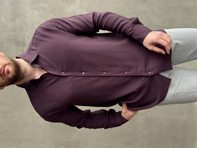 Erkek Premium Yüksek Kalite Oversize Kalıp Düz Model Gramajı Yüksek Keten Kumaş Gömlek-Bordo(E1692)Ketench