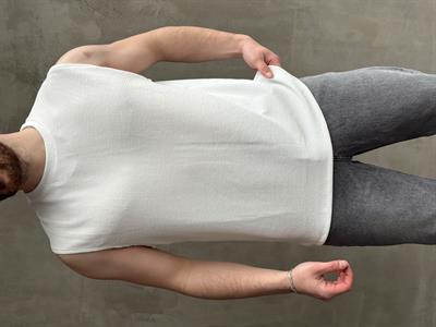 Erkek Premium Yüksek Kalite Oversize Kalıp Bisiklet Yaka Fitilli T-Shirt-Beyaz(E1665)