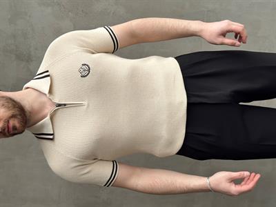 Erkek Premium Yüksek Kalite Regular Kalıp Fermuar Detaylı Nakışlı Triko T-Shirt-Bej(E1669)