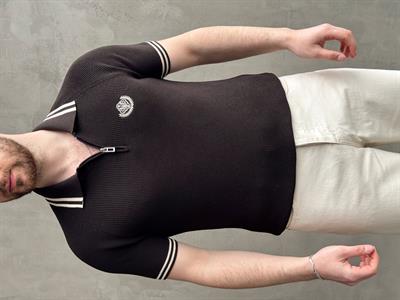 Erkek Premium Yüksek Kalite Regular Kalıp Fermuar Detaylı Nakışlı Triko T-Shirt-Kahverengi(E1669)