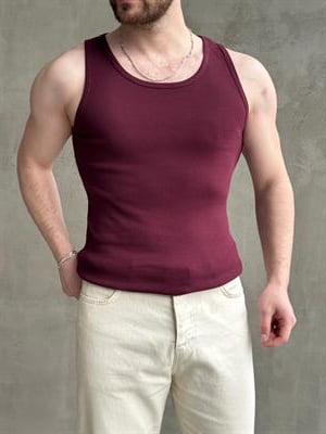 Erkek Premium Yüksek Kalite Slim Fit Fitilli Atlet-Mürdüm(E1670)