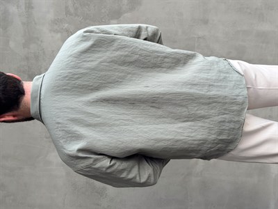 Erkek Trend Model Oversize Kalıp Kendiliğinden Çizgi Detaylı Gömlek-Haki(E1786)